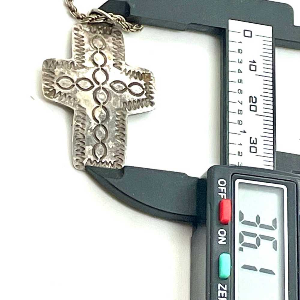 Mexican Sterling Engraved Cross Necklace - image 4