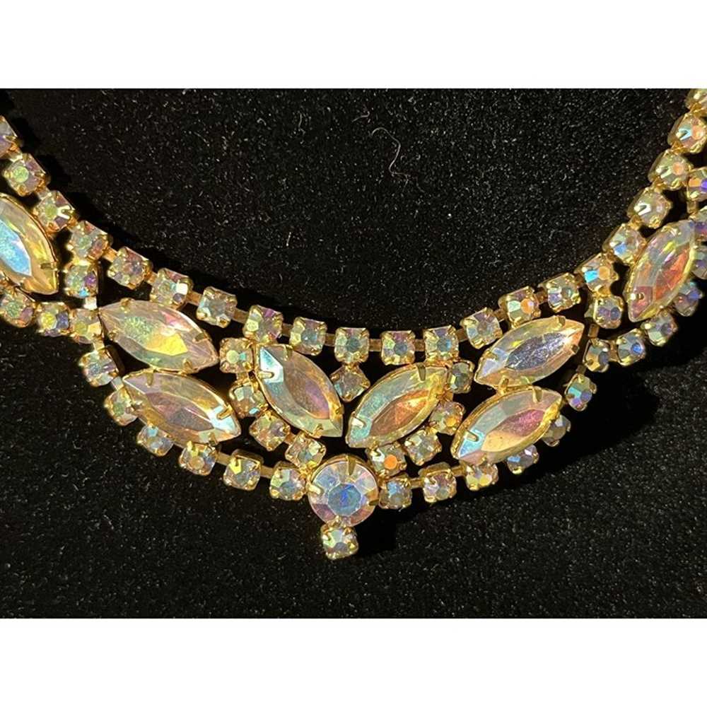 Vintage Irredescent Rhinestone Necklace & Clip On… - image 4