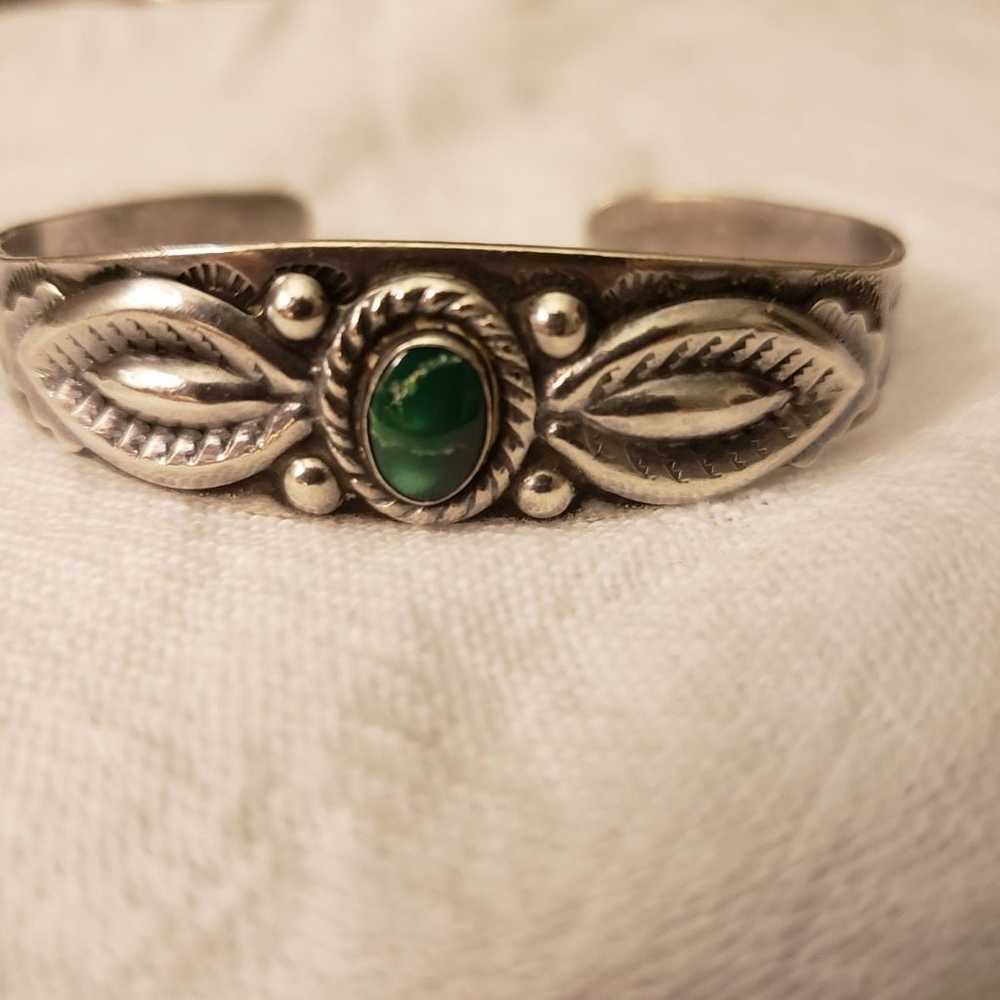 Vintage Sterling Silver Turquoise Cuff - image 11