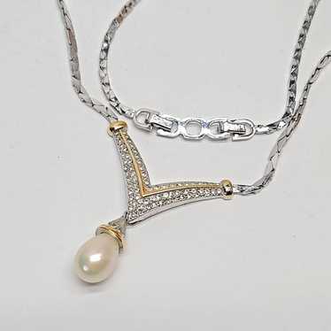 Christian Dior dangle faux pearl silver tone colla