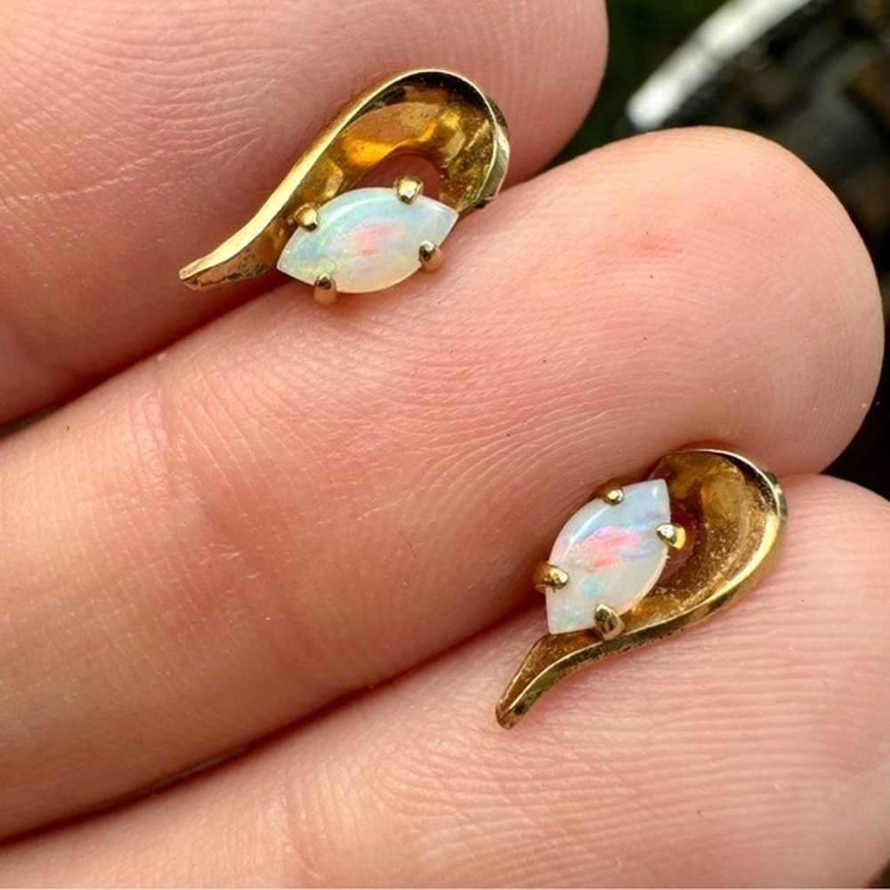 Antique solid 14k yellow gold genuine opal earrin… - image 1