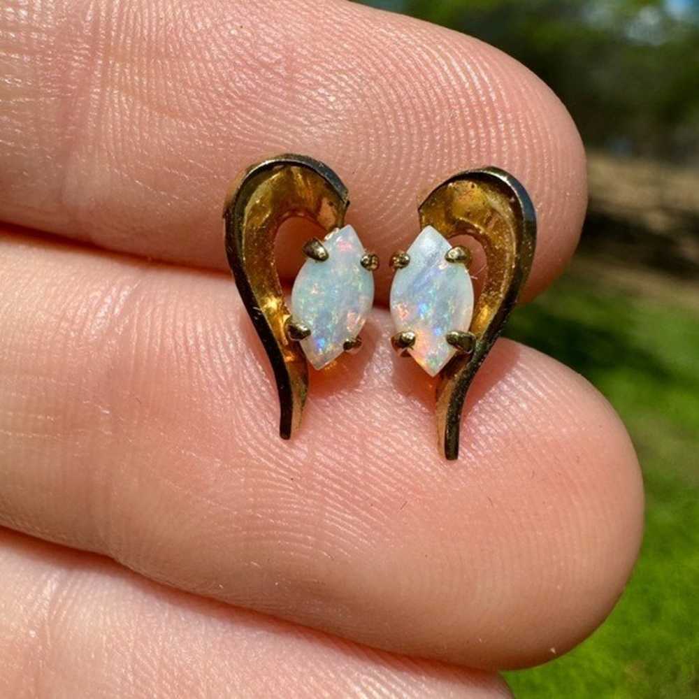 Antique solid 14k yellow gold genuine opal earrin… - image 2