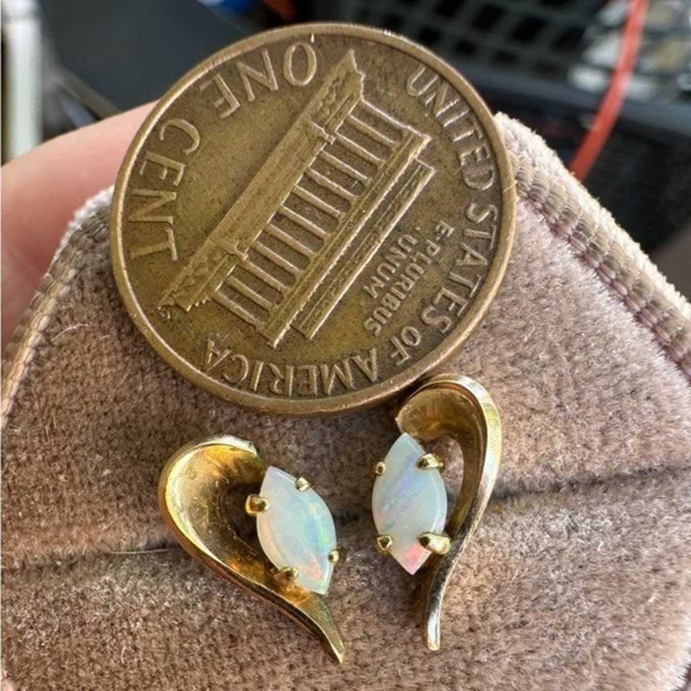 Antique solid 14k yellow gold genuine opal earrin… - image 3