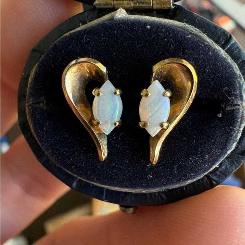 Antique solid 14k yellow gold genuine opal earrin… - image 7