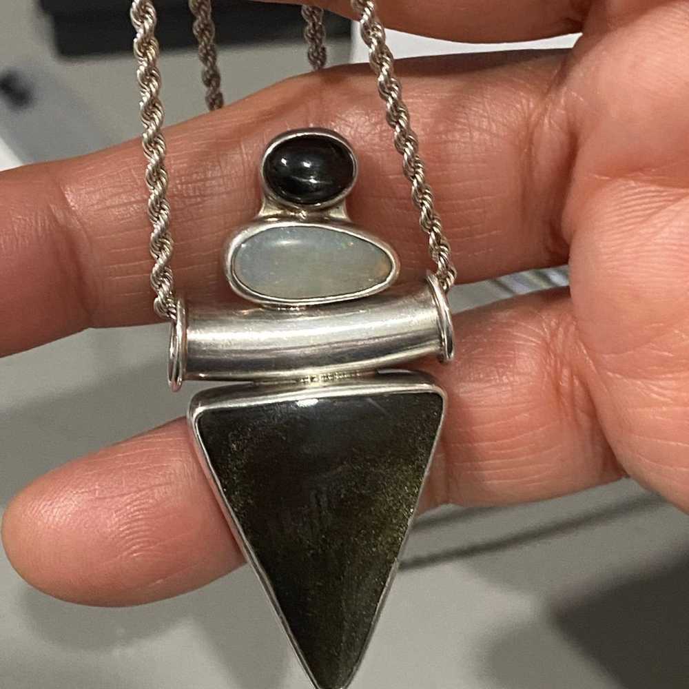 Rare find Charles Albert obsidian and Opal pendan… - image 1