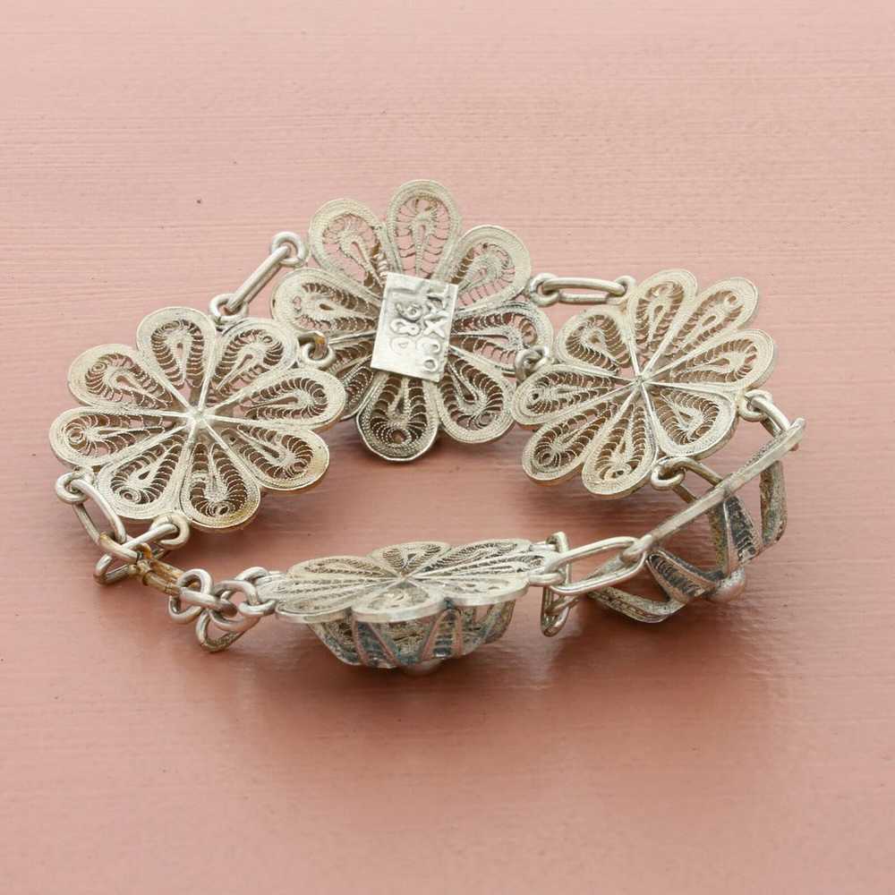 sterling silver 980 taxco filigree flower link br… - image 3