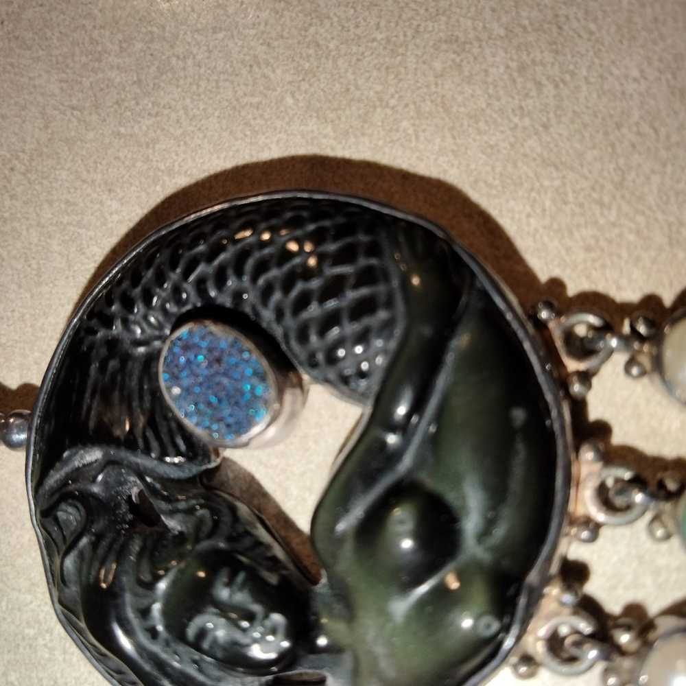 Vintage Sajen Rainbow Obsidian Mermaid Pendant St… - image 6