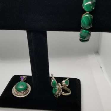 Sterling Silver and Malachite Jewelry Group - image 1