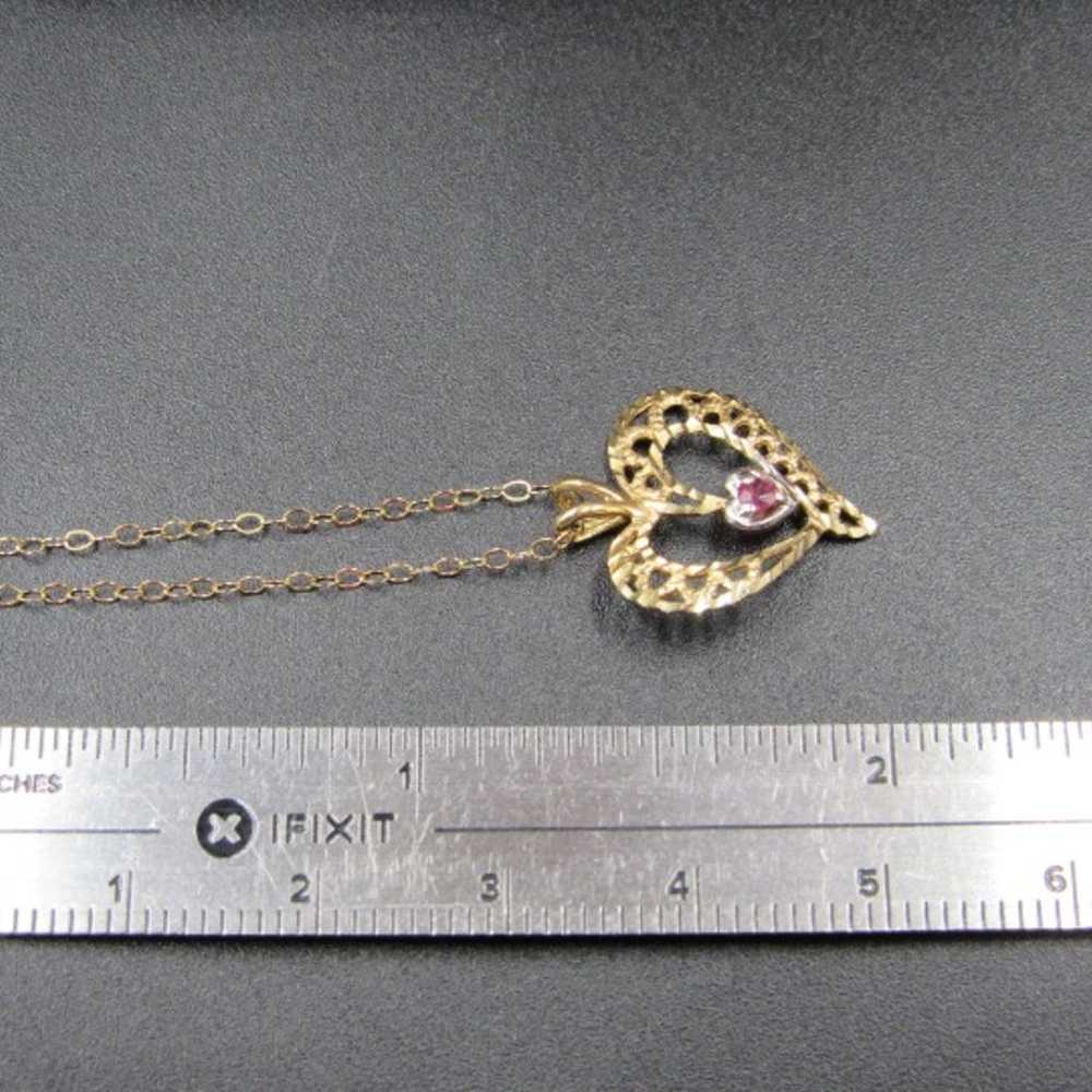 18" 10K 14k Gold Ruby Gem Heart Necklace - image 5