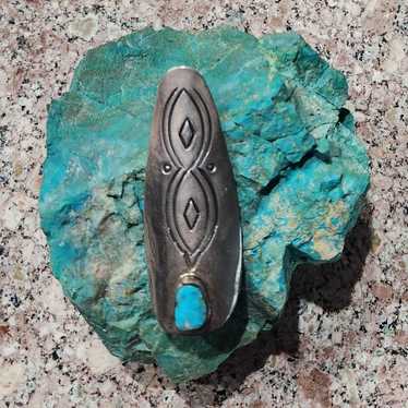 Vintage Navajo Authentic Turquoise Silver Fingern… - image 1