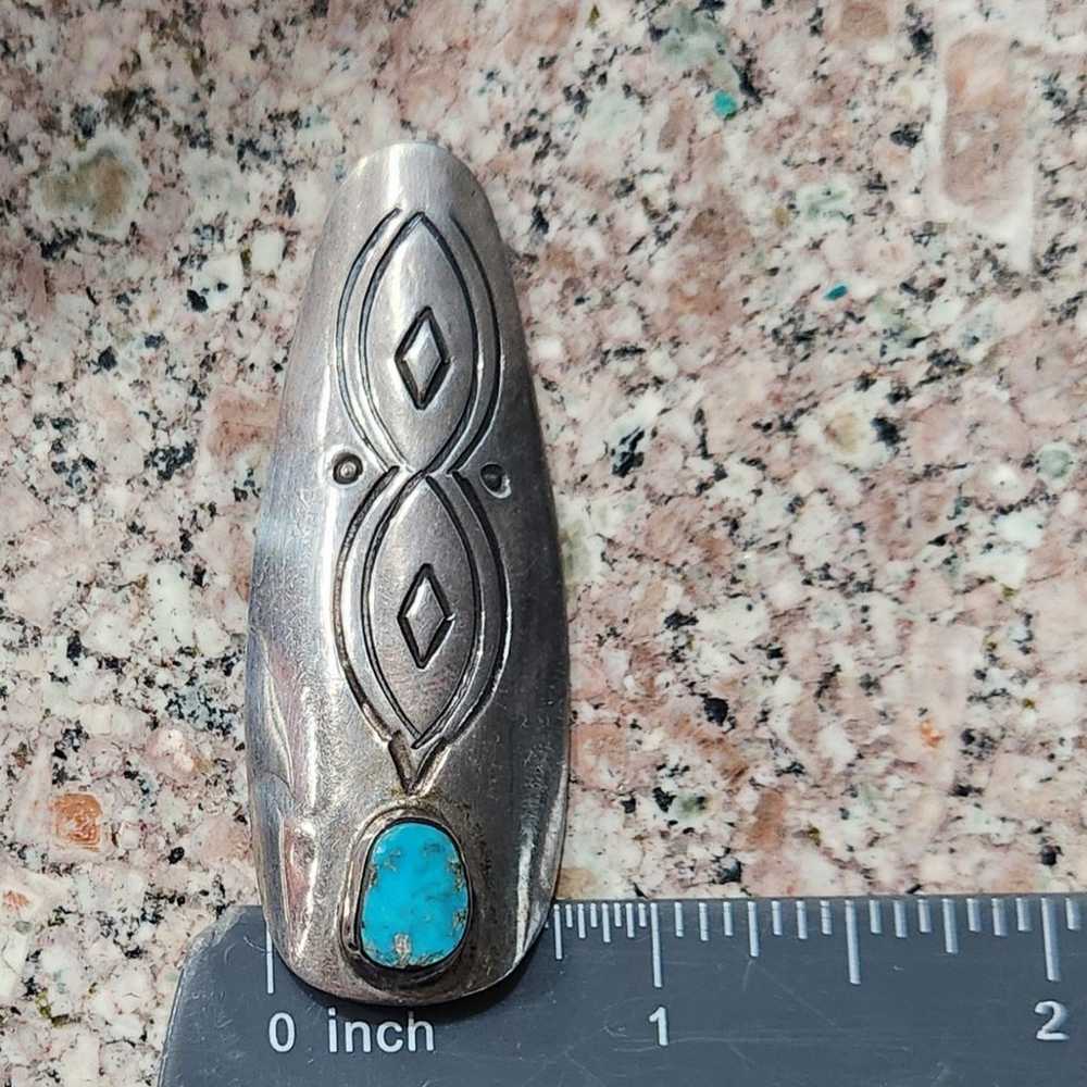 Vintage Navajo Authentic Turquoise Silver Fingern… - image 2