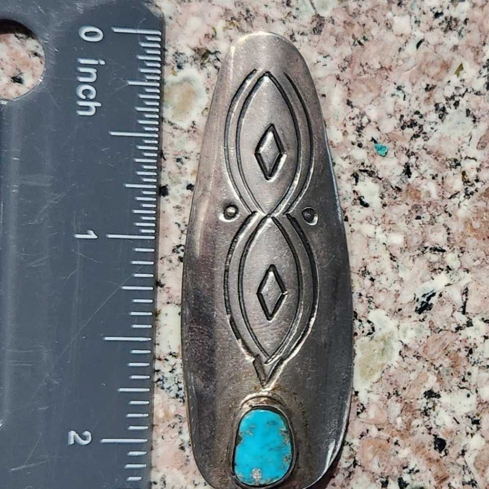 Vintage Navajo Authentic Turquoise Silver Fingern… - image 3