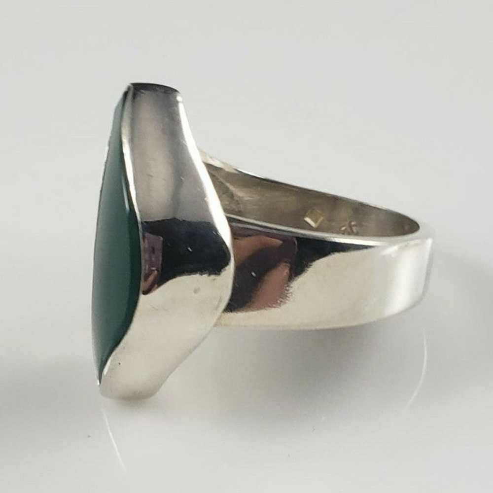 Green Enamel & Sterling Modernist Ring - image 2