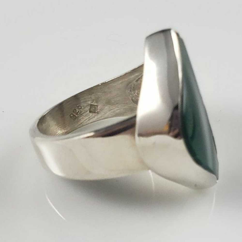 Green Enamel & Sterling Modernist Ring - image 3