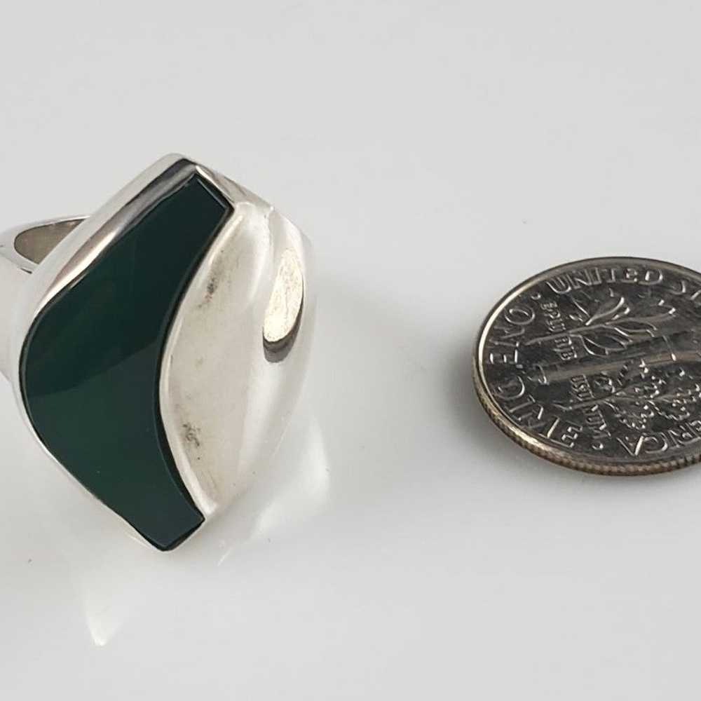 Green Enamel & Sterling Modernist Ring - image 5