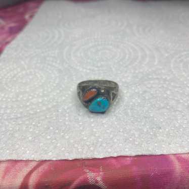 Vintage 925 sterling turquoise & coral ring