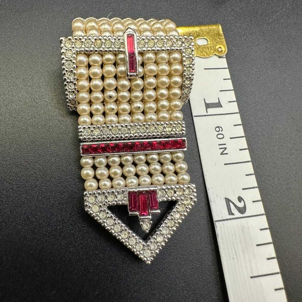 Vintage 1950’s Ciner Rare Faux Pearl Ruby Red Rhi… - image 2