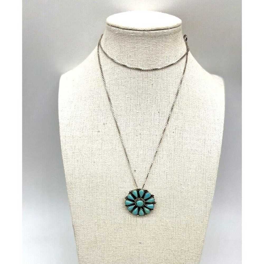 Vintage Sterling .925 Navajo Turquoise Flower Phy… - image 1