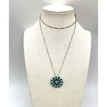 Vintage Sterling .925 Navajo Turquoise Flower Phy… - image 1