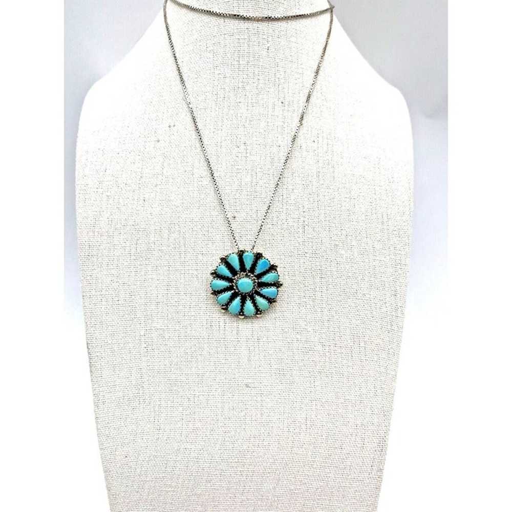 Vintage Sterling .925 Navajo Turquoise Flower Phy… - image 2