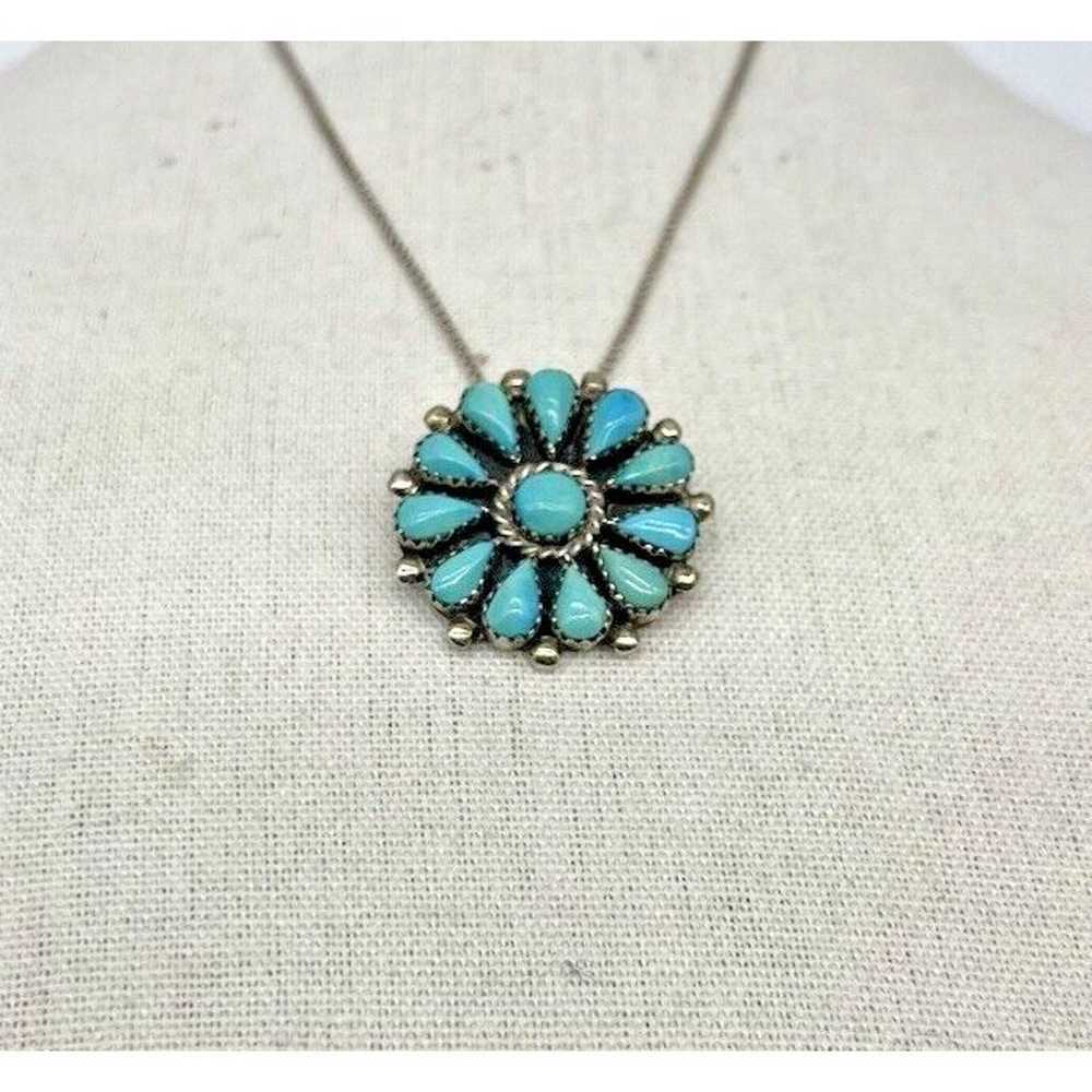 Vintage Sterling .925 Navajo Turquoise Flower Phy… - image 3