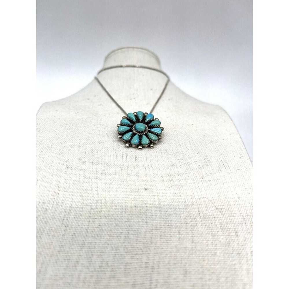 Vintage Sterling .925 Navajo Turquoise Flower Phy… - image 4