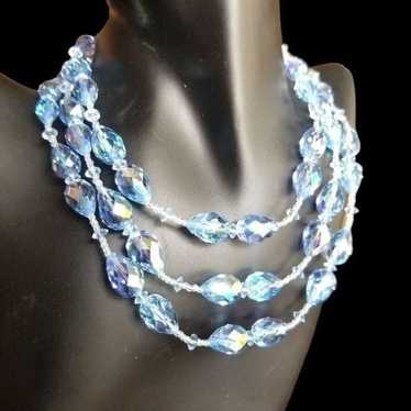 Vintage Iridescent Lucite Blue Rhinestone Collar Necklace sold Aurora Borealis 1950s