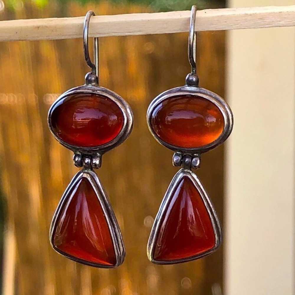 Vintage Sterling Carnelian Dangle Earrings Boho J… - image 2