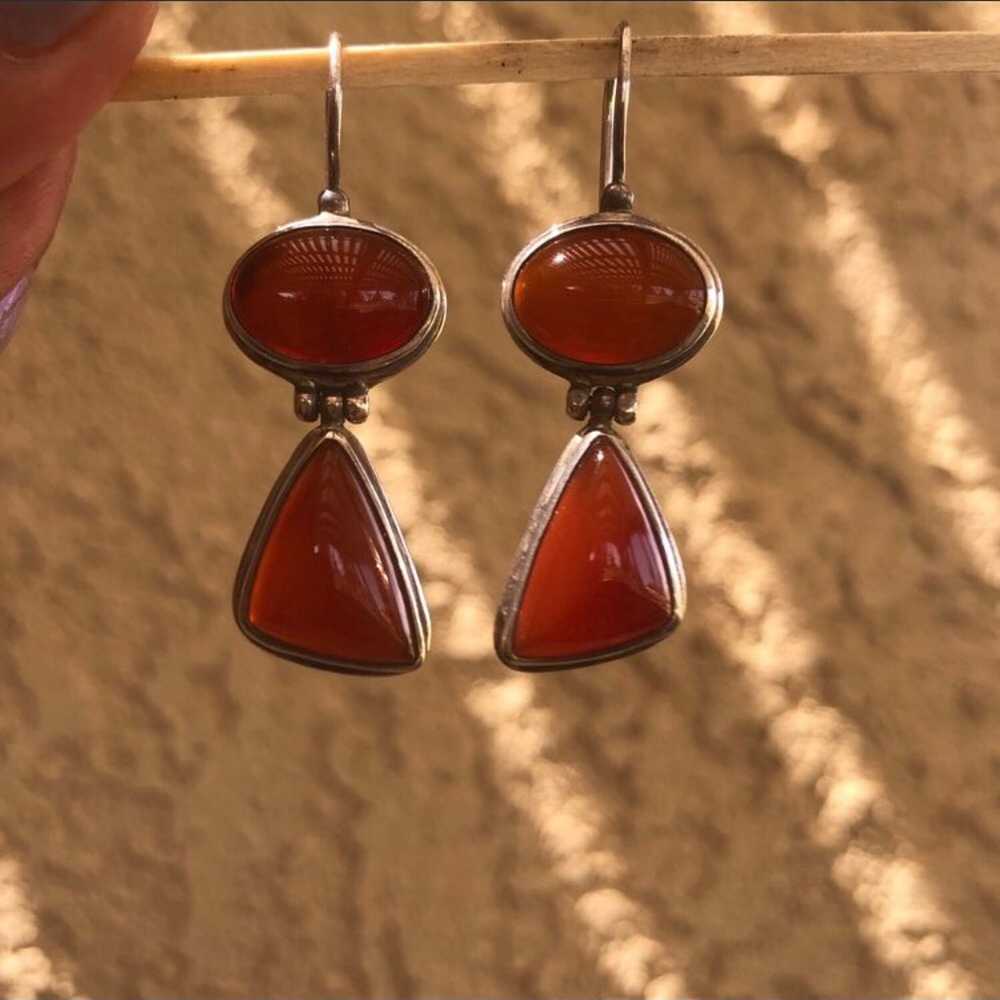 Vintage Sterling Carnelian Dangle Earrings Boho J… - image 3