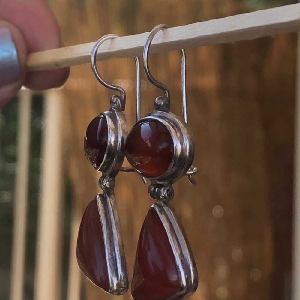 Vintage Sterling Carnelian Dangle Earrings Boho J… - image 4