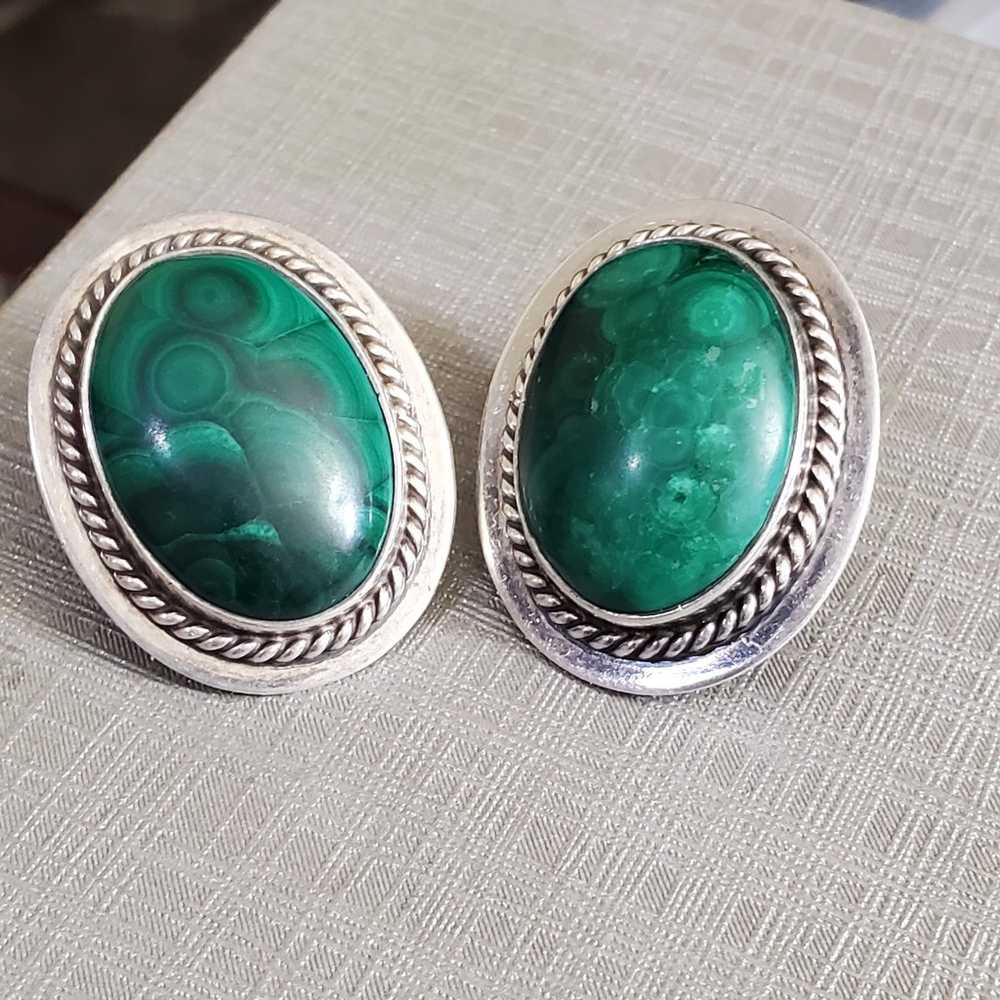 LARGE malachite sterling earrings - image 1