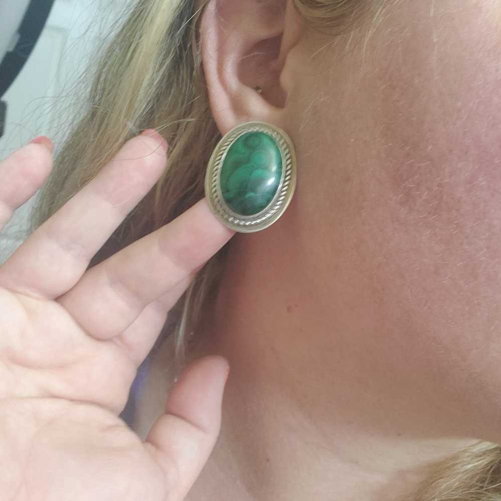 LARGE malachite sterling earrings - image 2