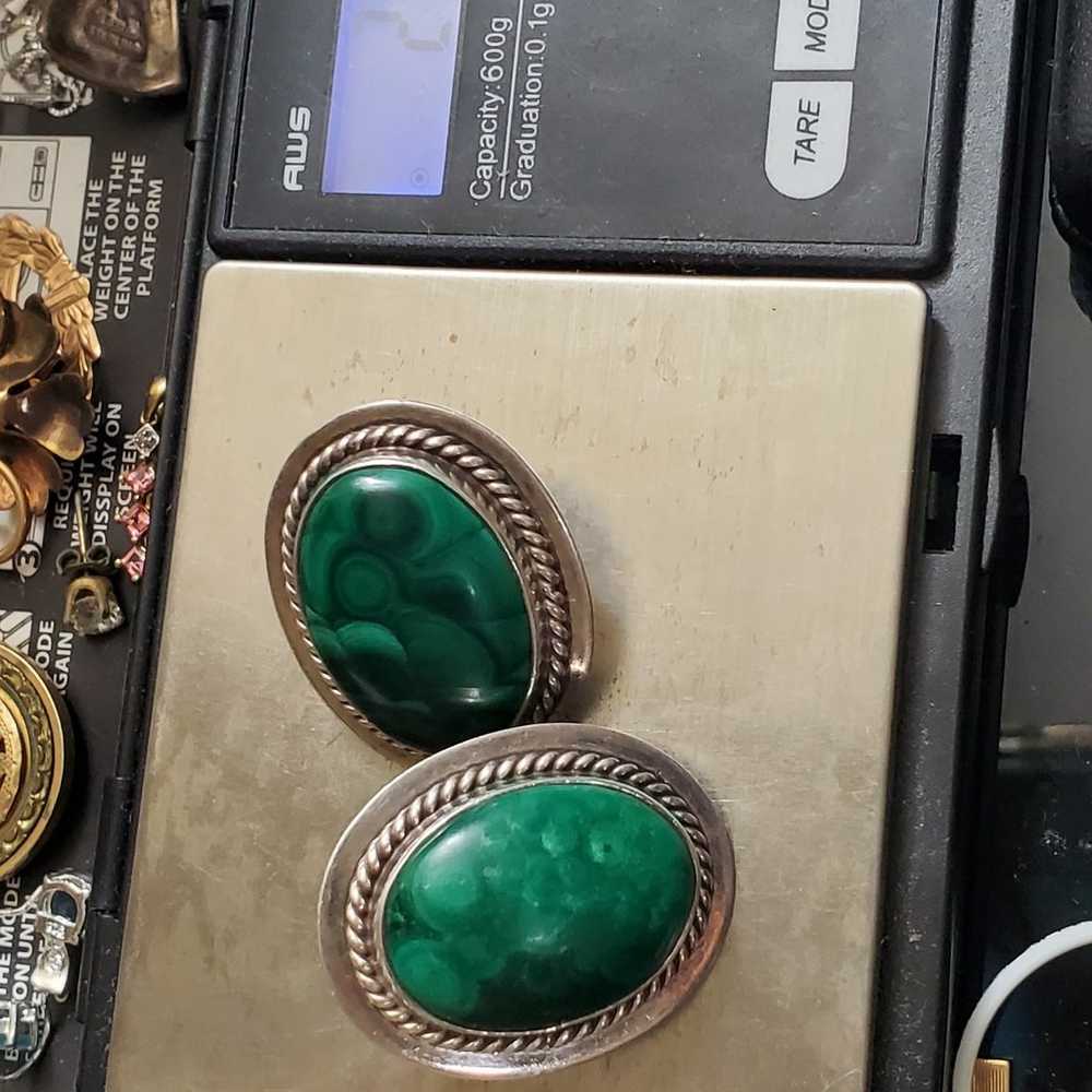 LARGE malachite sterling earrings - image 4