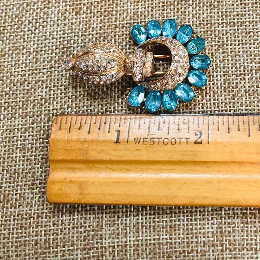 Antique Womens Fur Clip Gold Tone Metal Blue Rhin… - image 2