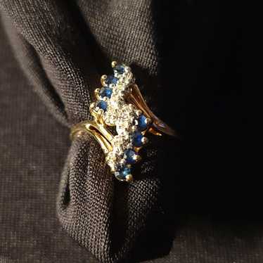 Vintage 10k gold real Diamond and Sapphire ring - image 1