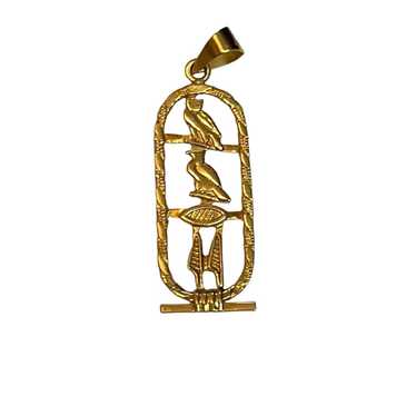 14k gold vintage Egyptian pennant hieroglyphics -… - image 1