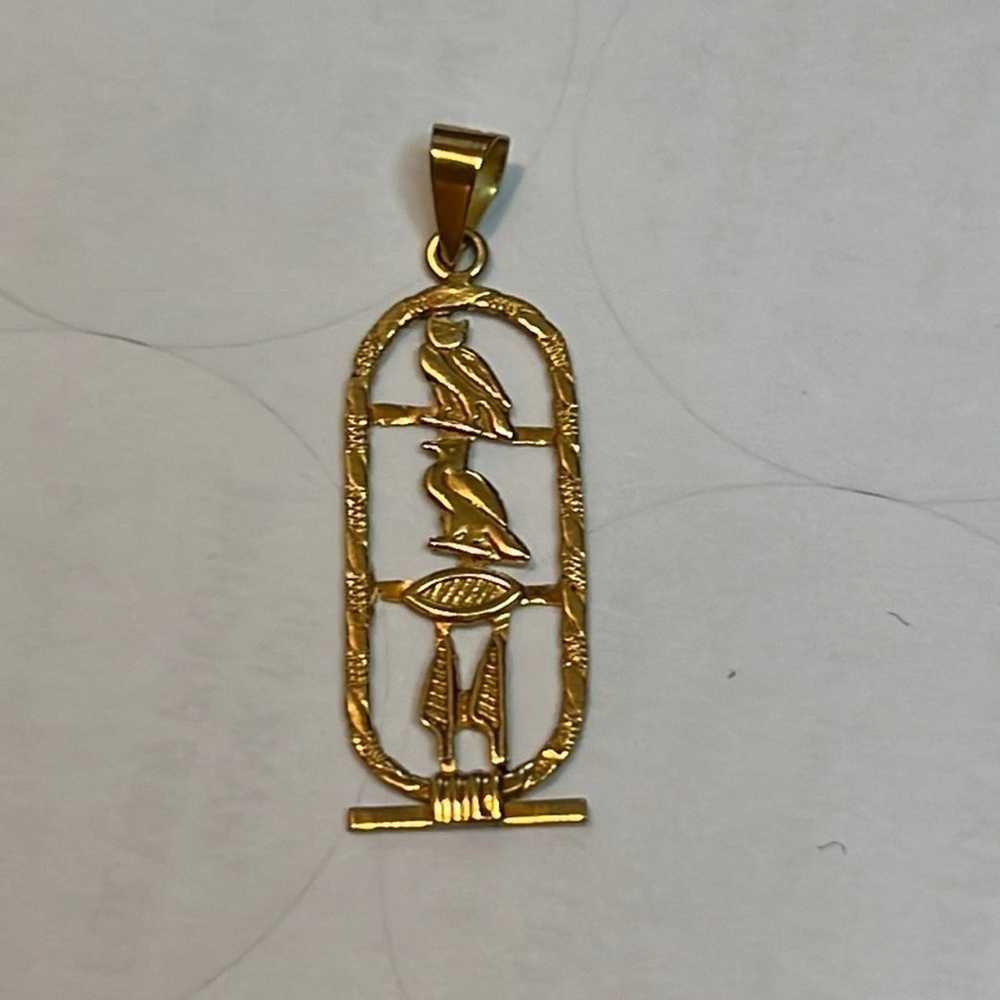 14k gold vintage Egyptian pennant hieroglyphics -… - image 5