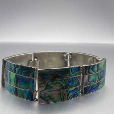 Vintage Taxco Sterling Silver Abalone Shell Brace… - image 1