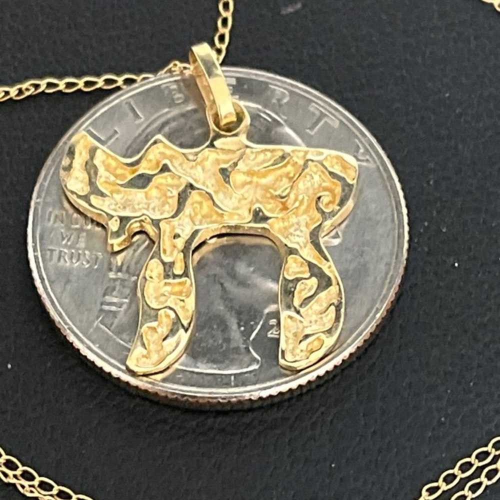 Vintage 14k nugget Chai life pendant necklace - image 6