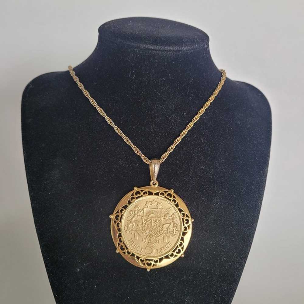 Vintage 1931 Latvia Coin Medallion Pendant Neckla… - image 5