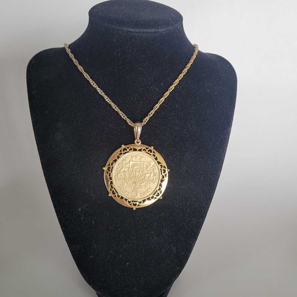 Vintage 1931 Latvia Coin Medallion Pendant Neckla… - image 6