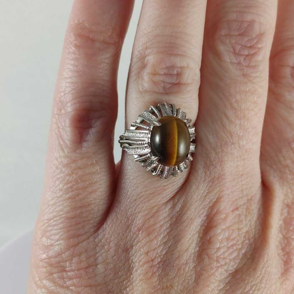 10K WG Vintage Tigers Eye Ring Size 4.5 - image 10