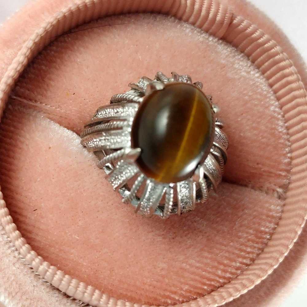 10K WG Vintage Tigers Eye Ring Size 4.5 - image 11