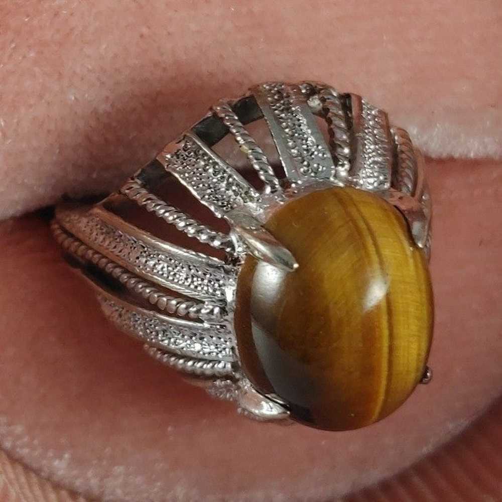 10K WG Vintage Tigers Eye Ring Size 4.5 - image 12