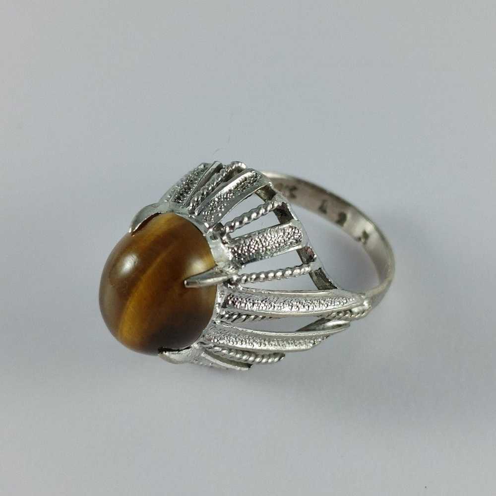 10K WG Vintage Tigers Eye Ring Size 4.5 - image 1