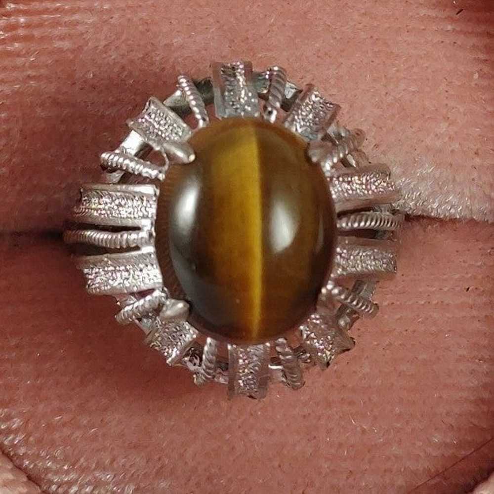 10K WG Vintage Tigers Eye Ring Size 4.5 - image 2