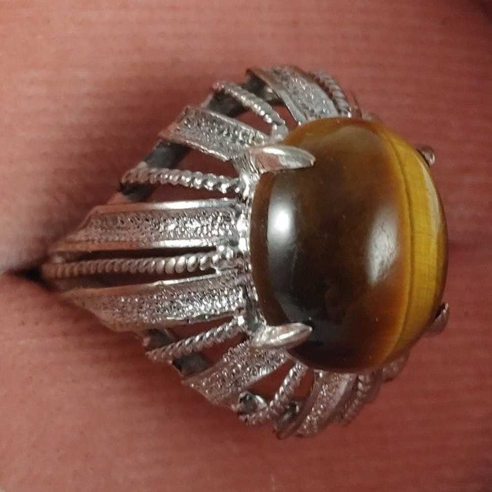 10K WG Vintage Tigers Eye Ring Size 4.5 - image 3