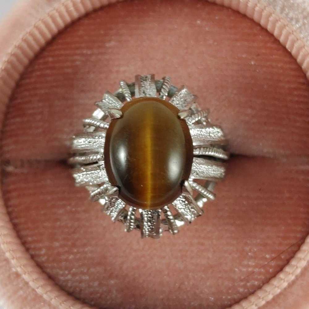 10K WG Vintage Tigers Eye Ring Size 4.5 - image 4