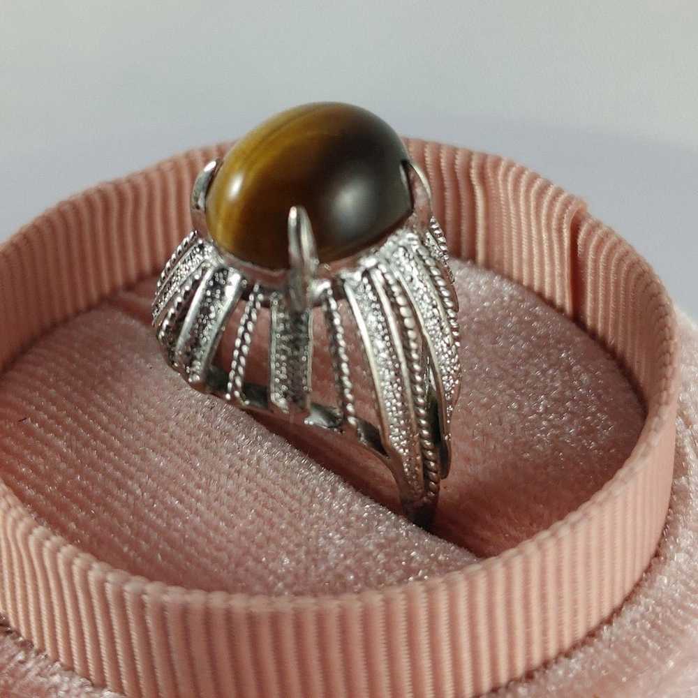 10K WG Vintage Tigers Eye Ring Size 4.5 - image 5