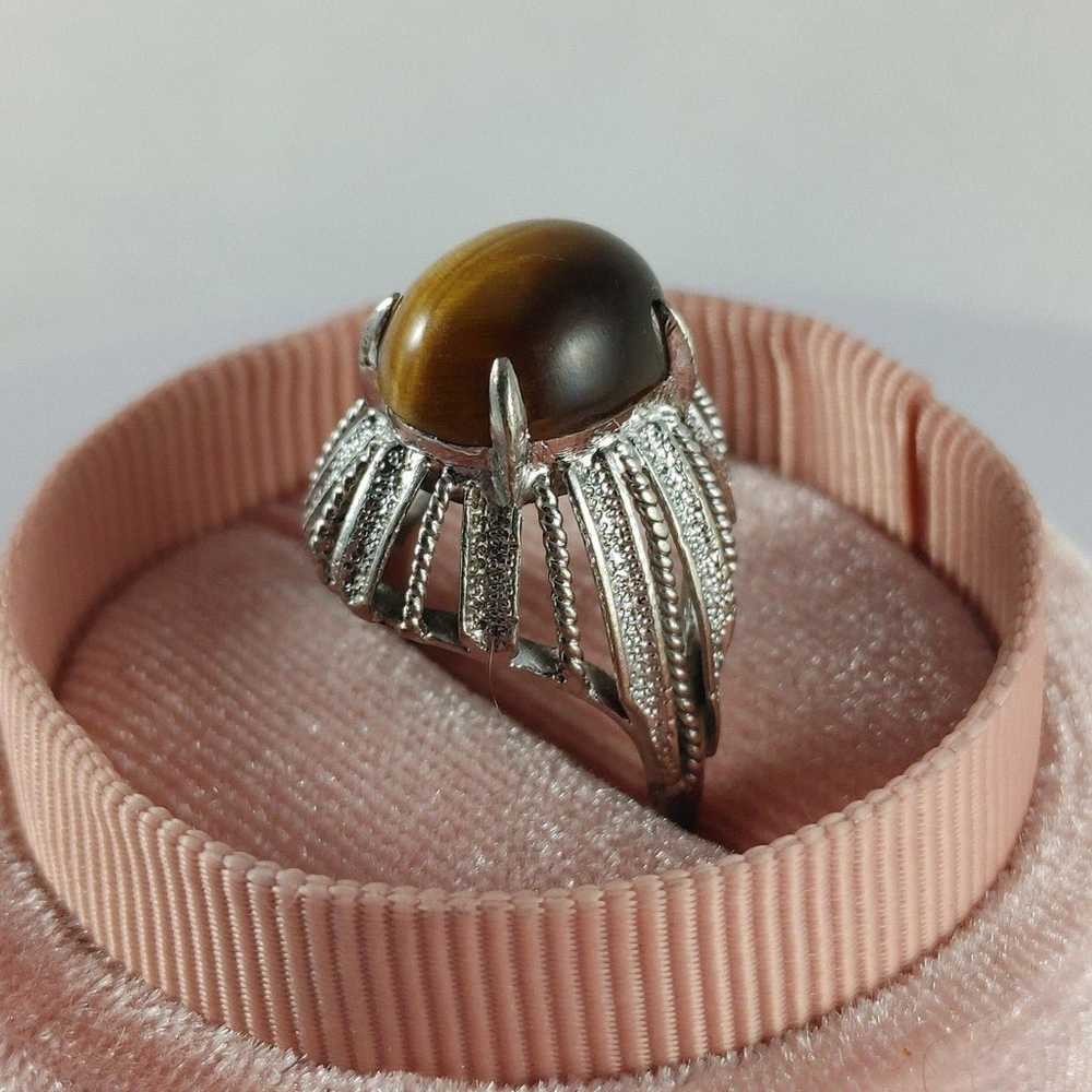 10K WG Vintage Tigers Eye Ring Size 4.5 - image 6